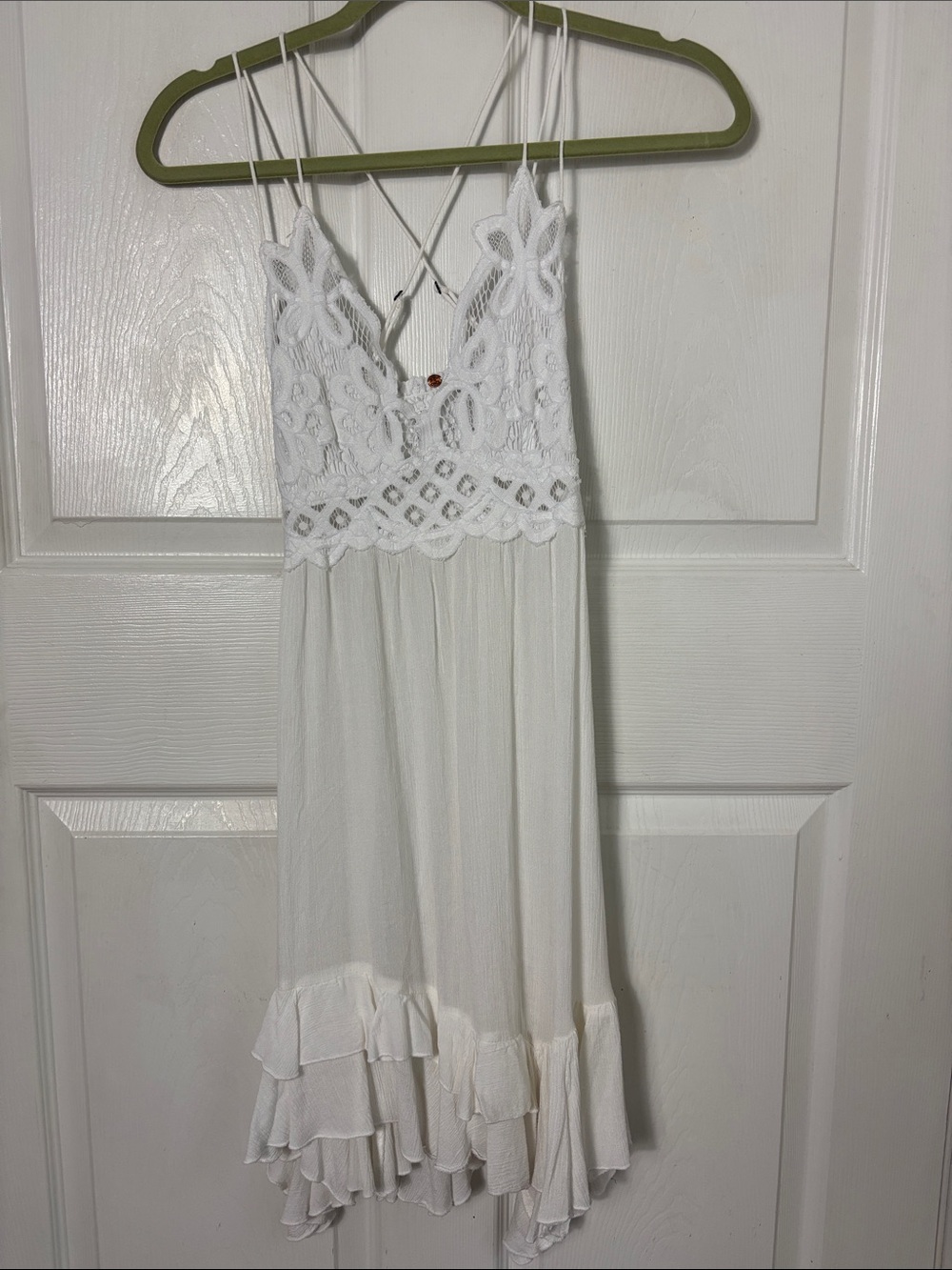 FREE PEOPLE FP One Adella Slip Dress Solid White Bride Lace Mini Ruffles Small - Picture 2 of 12